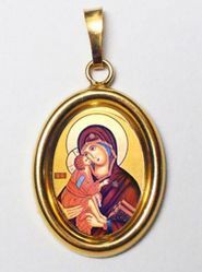 Picture of Our Lady of Vladimir Gold plated Silver and Porcelain oval Pendant mm 19x24 (0,75x0,95 inch) Unisex Woman Man