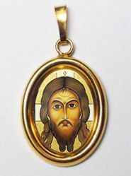 Picture of The Holy Face Gold plated Silver and Porcelain oval Pendant mm 19x24 (0,75x0,95 inch) Unisex Woman Man