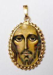 Picture of Christ by Kiko Gold plated Silver and Porcelain Pendant with crown frame mm 24x30 (0,94x1,18 inch) for Woman