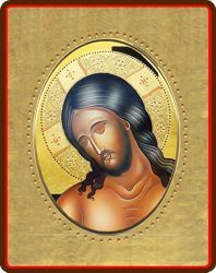 Immagine di Cristo Icona in porcellana su tavola dorata cm 8x10x1,3 (3,15x3,9x0,5 inch) da muro e da tavolo