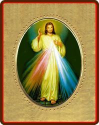 Immagine di Gesù Misericordioso Icona in porcellana su tavola dorata cm 8x10x1,3 (3,15x3,9x0,5 inch) da muro e da tavolo