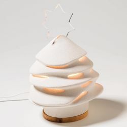 Immagine di Albero di Natale con illuminazione interna cm 28 (11,0 inch) Scultura in argilla refrattaria bianca Ceramica Centro Ave Loppiano