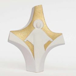 Picture of Resurrected Christ Cross Gold cm 14 (5,5 inch) Sculpture in white refractory clay Ceramica Centro Ave Loppiano