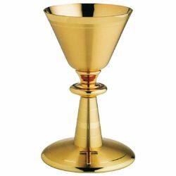 Picture of Low liturgical Chalice H. cm 17 (6,7 inch) with enamel knot enamel Cross brass for Holy Mass Sacramental Wine