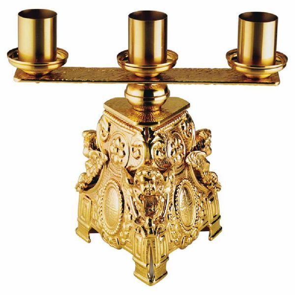 Altar Candelabrum 3 flames H. cm 25 (9,8 inch) brass Candle Holder  liturgical Church Candlestick