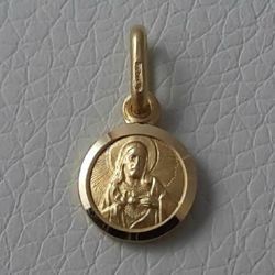 Picture of Sacred Heart of Jesus and and Our Lady of Mount Carmel Coining Sacred Scapular Medal Round Pendant gr 1,2 Yellow Gold 18k smooth edge Unisex Woman Man 