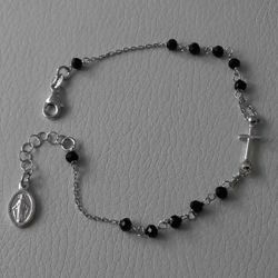 Picture of Rosary Bracelet Silver 925 black Stones Miraculous Medal Cross gr.3,10 Unisex Woman Man