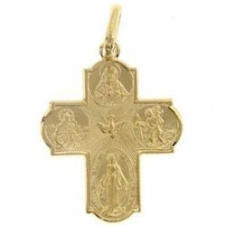 Picture of Scapular Cross Miraculous Medal, Blessed Virgin of Carmel, Sacred Heart of Jesus, St. Christopher, Holy Spirit Pendant gr 2,3 Yellow solid Gold 18k Unisex Woman Man 