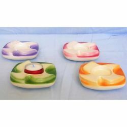 Picture of Set 4 Votive Candle Lamps cm 12x12 (4,7x4,7 in) Dove of Peace Ceramic Lanterns Liturgical Colors
