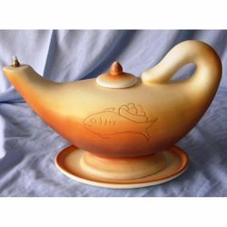Picture of Votive Liquid Wax Aladdin Lamp cm 32 (12,6 in) Loaves and Fish Ceramic Oil Lantern