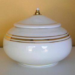Picture of Liquid Wax Votive Lantern cm 15 (5,9 in) Smooth Round Ceramic Oil Lamp White Gold Thread