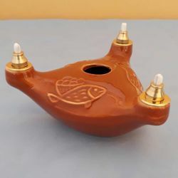 Picture of Liquid Wax Votive Lantern cm 12 (4,7 in) Fish Ceramic Oil Lamp 3 Flames