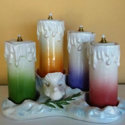 Picture of Liquid Wax Votive Lantern cm 19x27 (7,5x10,6 in) Candlestick Ceramic Oil Lamp Liturgical Colors 4 Flames Set