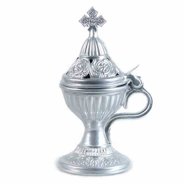 Brucia incensi in grani diam. cm 7,5 (3 inch) argento con coperchio  diffusore incenso liturgico