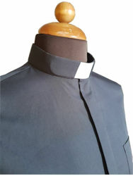 Immagine di Camicia Collo Clergy Collarino manica lunga Cotone Popeline Blu Grigio Chiaro Grigio Scuro Celeste Nero