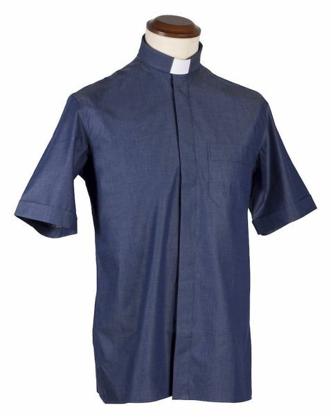 Tab-Collar Clergy Shirt short sleeve Jeans Cotton Felisi 1911 Blue 