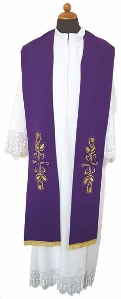 Estola litúrgica bordado Cruz Espigas Poliéster Morado Rojo Verde | Vaticanum.com