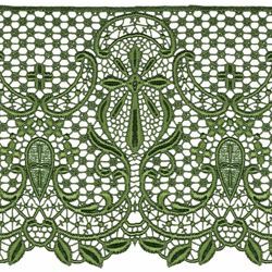 Picture of Macramè Lace Cross H. cm 22 (8,7 inch) Viscose and Polyester Red Olive Green Violet Lacework Edging for liturgical Vestments 