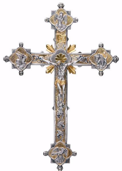Crucifijo de muro cm 45x31 (17,7x12,2 inch) barocco Rayos Cuatro  Evangelistas de bronce Oro Plata Bicolor Cruz de pared para Iglesia