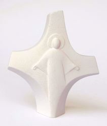 Picture of Resurrected Christ Cross cm 14 (5,5 inch) Sculpture in white refractory clay Ceramica Centro Ave Loppiano
