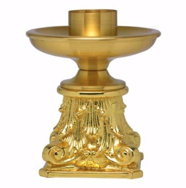 Altar Candlestick medium size H. cm 14 (5,5 inch) Baroque style in brass  Gold Silver liturgical Candle Holder for Church
