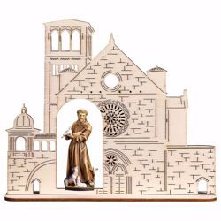 Immagine di Statua San Francesco d´Assisi con animali con Basilica cm 13,5x16,5 (5,3x6,5 inch) dipinta ad olio in legno Val Gardena