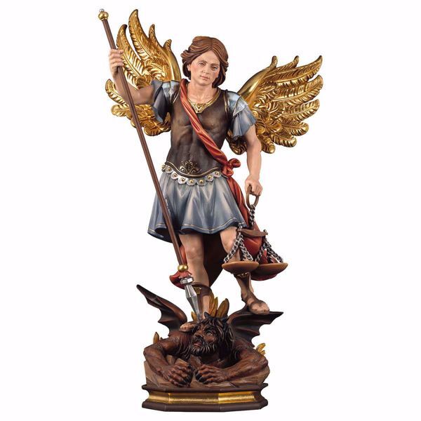 Statua San Michele Arcangelo con bilancia cm 40 (15,7 inch) dipinta ad olio  in legno Val Gardena