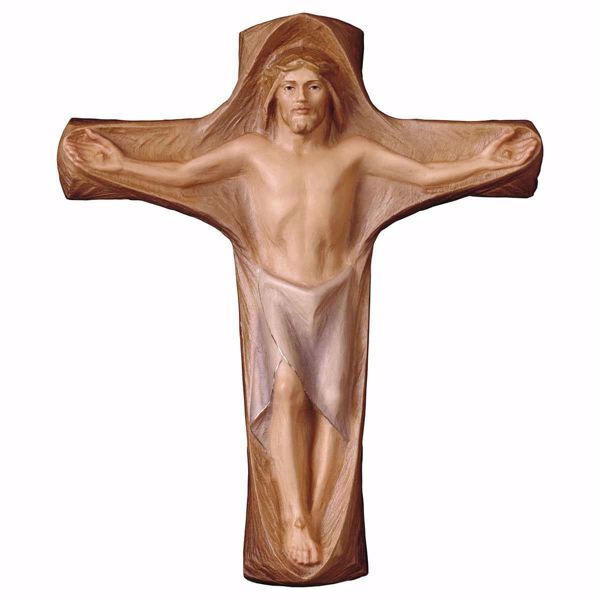 Crocifisso Gesù Cristo Redentore cm 14x12 (5,5x4,7 inch) Scultura da parete  dipinta ad olio in legno Val Gardena