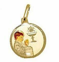 Imagen de Niño en Oración Primera Comunión Medalla Sagrada Colgante gr 0,9 Oro amarillo 18kt con Esmalte para Niño y Niña