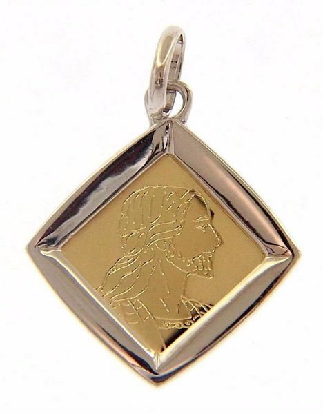 Picture of Holy Face of Jesus Christ Sacred Square Medal Pendant gr 1,4 Bicolour yellow white Gold 18k Unisex Woman Man 