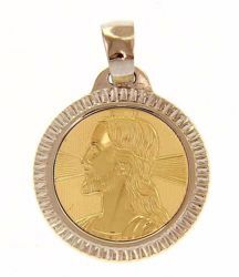 Picture of Holy Face of Jesus Christ with aureole and carved Edge Sacred Medal Round Pendant gr 2,5 Bicolour yellow white Gold 18k Unisex Woman Man 