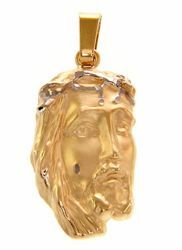 Picture of Holy Face of Jesus with Crown of Thorns Ecce Homo Medal Pendant gr 6 Bicolour yellow white Gold 18k relief printed plate Unisex Woman Man 