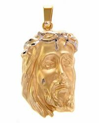 Picture of Holy Face of Jesus with Crown of Thorns Ecce Homo Medal Pendant gr 8,6 Bicolour yellow white Gold 18k relief printed plate Unisex Woman Man 