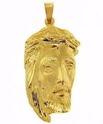 Picture of Holy Face of Jesus with Crown of Thorns Ecce Homo Medal Pendant gr 17,8 Yellow Gold 18k relief printed plate Unisex Woman Man 