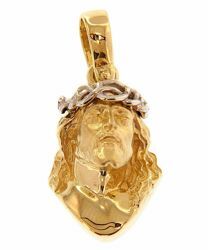 Picture of Holy Face of Jesus with Crown of Thorns Ecce Homo Pendant gr 5,9 Bicolour yellow white Gold 18k relief printed plate Unisex Woman Man 
