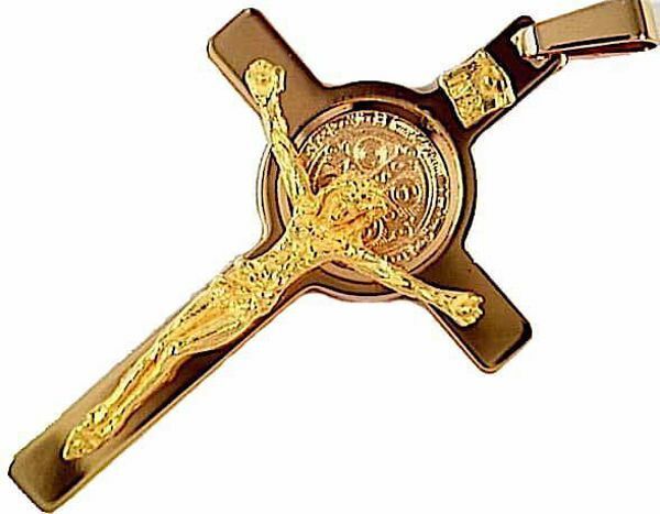 Croce di San Benedetto con INRI Ciondolo Pendente gr 9,1 Oro giallo  massiccio 18kt Unisex Donna Uomo