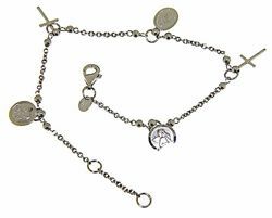 Picture of Rosary Cuff Bracelet With 3 Medals and 2 Crosses gr 4,7 White Gold 18k with Smooth Spheres for Woman, Boy and Girl 
