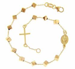 Picture of Rosary Cuff Bracelet with Miraculous Medal of Our Lady of Graces and Cross gr 2,6 Yellow Gold 18k with Cubes for Woman, Boy and Girl 