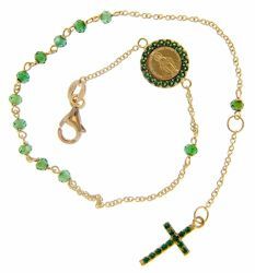 Picture of Rosary Cuff Bracelet with Miraculous Medal of Our Lady of Graces Cross and Light Spots gr 2,8 Yellow Gold 18k with green Zircons for Woman, Boy and Girl 