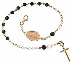 Picture of Rosary Cuff Bracelet with Miraculous Medal of Our Lady of Graces and Cross gr 3,8 Rose Gold 18k with Onyx Unisex Woman Man