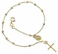 Picture of Rosary Cuff Bracelet with Miraculous Medal of Our Lady of Graces and Cross gr 1,85 Tricolor yellow white rose Gold 18k Diamond Spheres Unisex Woman Man