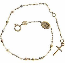 Picture of Rosary Cuff Bracelet Miraculous Medal of Our Lady of Graces and Cross gr 2,3 Tricolor yellow white rose Gold 18k with Diamond Spheres Unisex Woman Man