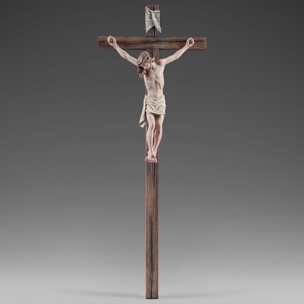 Jesucristo en la Cruz cm 12 (4,7 inch) Pesebre vestido Immanuel estilo  oriental estatua en madera Val Gardena trajes de tela 