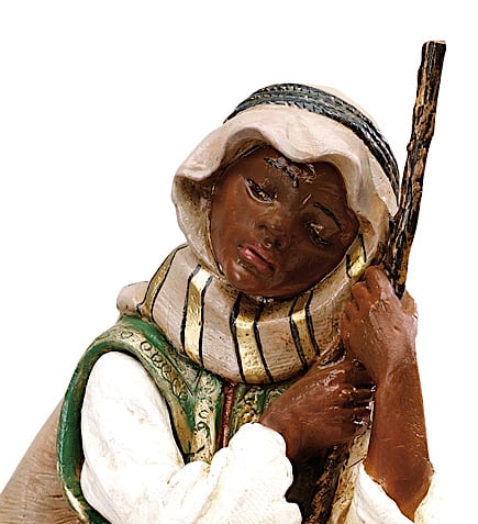 Statua Presepe Pastore 11 Cm - Fatta A Mano In Poliresina, Effetto Legno, Dettaglio Realistico