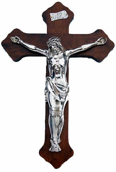 Immagine di Crocefisso da parete INRI argento legno