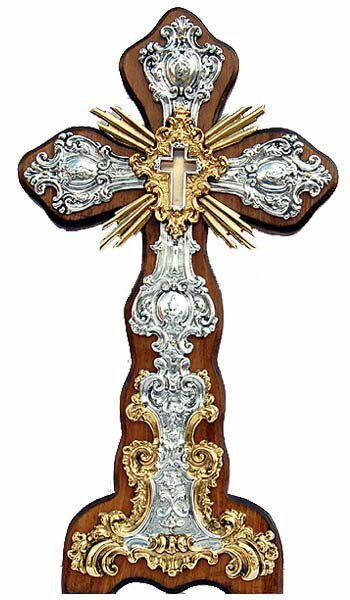 Immagine di Croce reliquia Santa Croce, bagno argento, rifiniture in oro