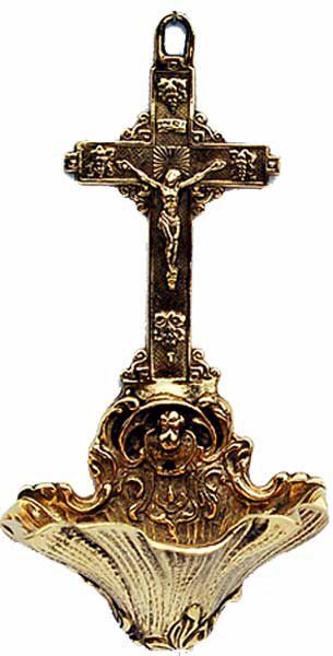 Immagine di Crocifisso barocco Acquasantiera da muro ottone