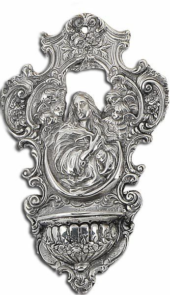 Immagine di Madonna e Angeli Acquasantiera da muro ottone