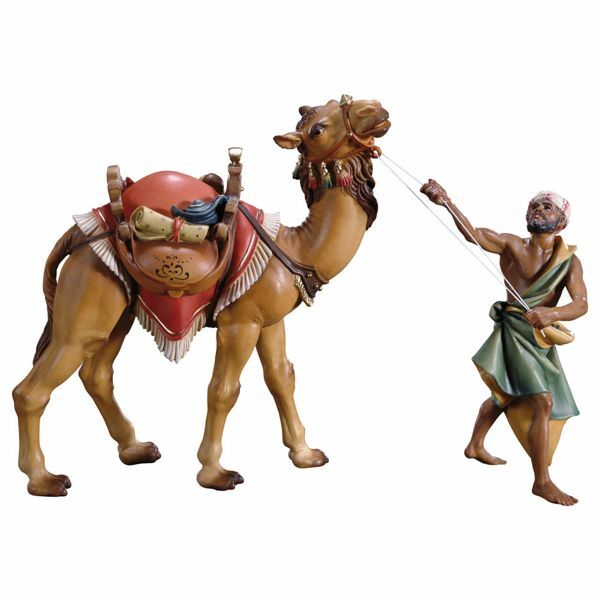 Imagen de Grupo Camello de pie 3 Piezas cm 10 (3,9 inch) Belén Ulrich pintado a mano Estatuas artesanales de madera Val Gardena estilo barroco