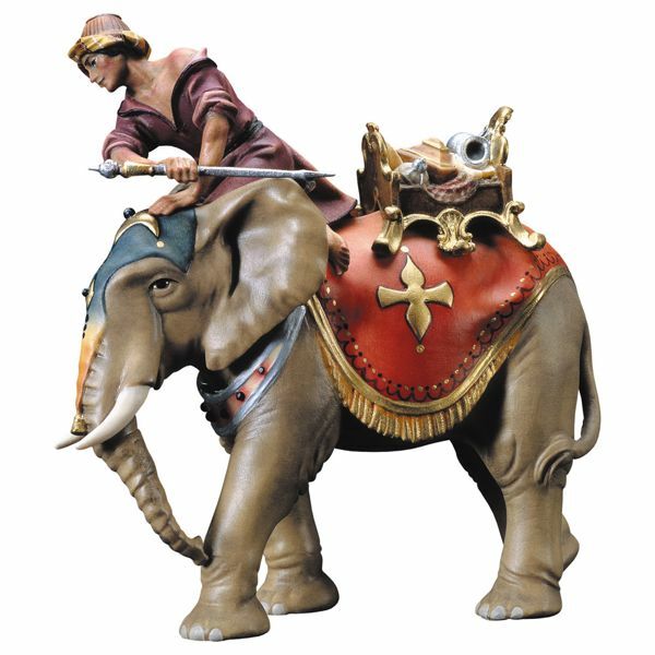 Picture of Elephant with juwels saddle 3 pcs Ulrich Nativity 15 cm (5,9 inch) traditional oil painted wood